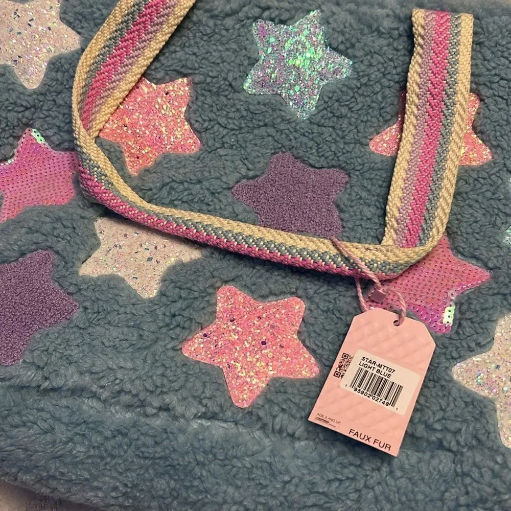 MISS GWEN - Glitter and Sequin Stars Teddy Plush Tote Bag